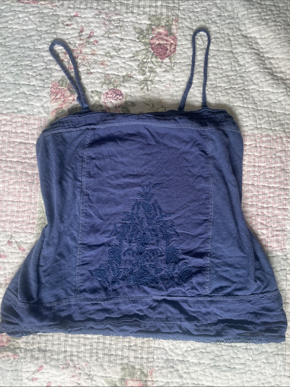 2011 American Eagle Outfitters Blue Embroidered Spaghetti Strap Camisole